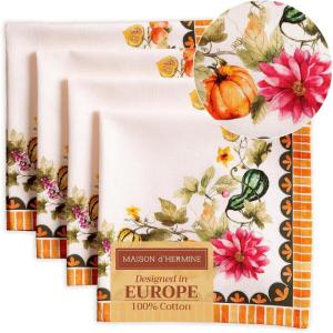 imageMaison d Hermine Cloth Napkins Set of 4 100 Cotton for Thanksgiving Christmas Decorations Everyday Reusable Square Fall Napkins Cloth Washable Dinner Party Christmas Joy 20quotx20quot02  Pumpkin Garden  Cloudy Cream