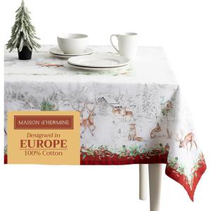 imageMaison d Hermine Table Cloth Rectangle Table 100 Cotton 60 x 120 Inches Fall Tablecloth Reusable Everyday Use for Thanksgiving Christmas Decorations Dining Farmhouse Party Christmas Tradition