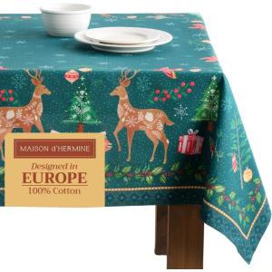 imageMaison d Hermine Table Cloth Rectangle Table 100 Cotton 60 x 120 Inches Fall Tablecloth Reusable Everyday Use for Thanksgiving Christmas Decorations Dining Farmhouse Party Hygge Christmas