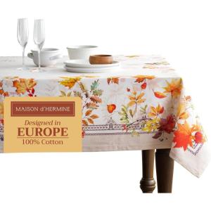 imageMaison d Hermine Table Cloth Rectangle Table 100 Cotton 60 x 90 Inches Fall Tablecloth Reusable Everyday Use for Thanksgiving Christmas Decorations Dining Farmhouse Party Amarante