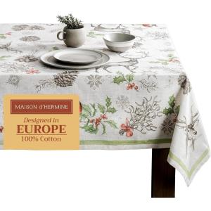 imageMaison d Hermine Table Cloth Rectangle Table 100 Cotton 60 x 108 Inches Fall Tablecloth Reusable Everyday Use for Thanksgiving Christmas Decorations Dining Farmhouse Party Christmas Dew