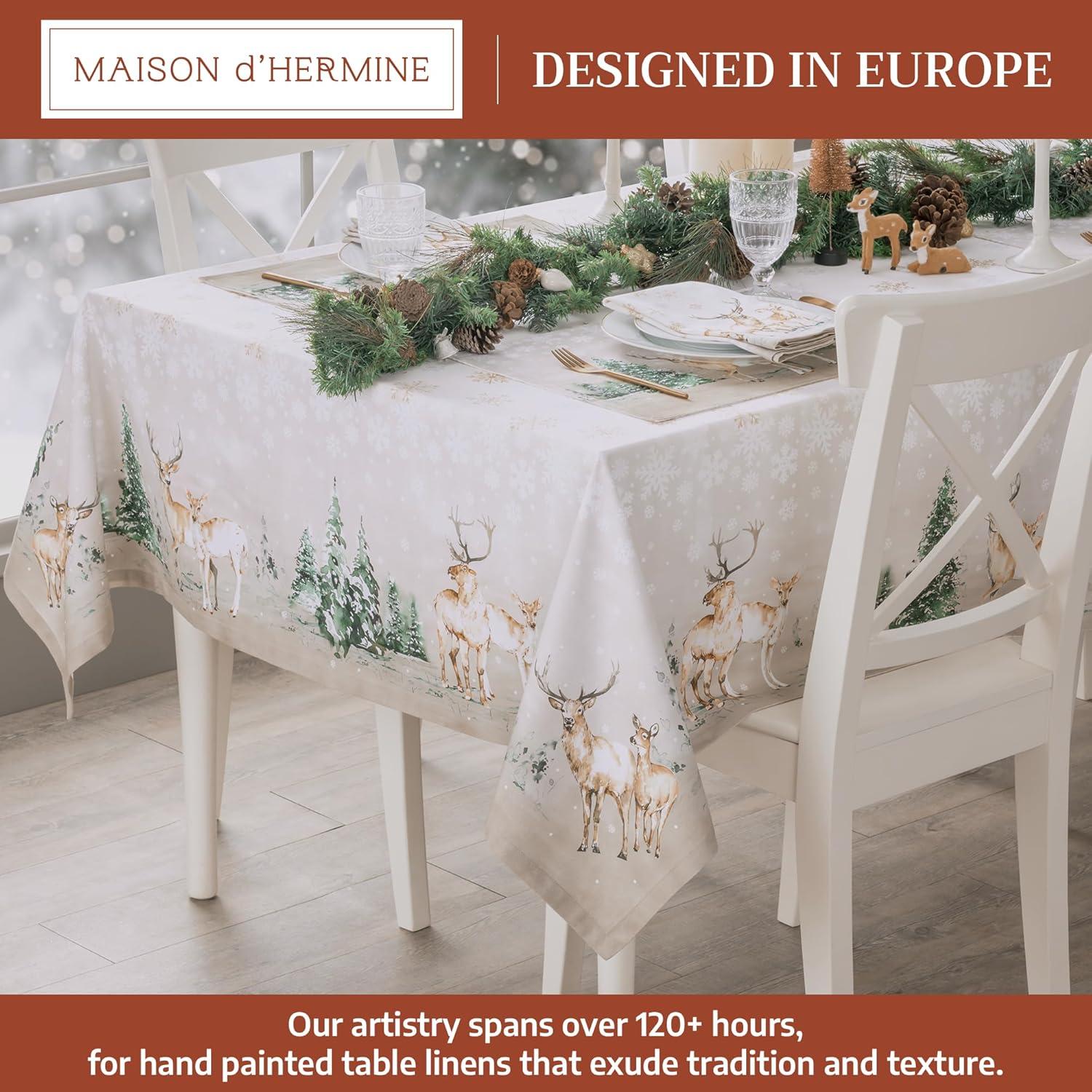 imageMaison d Hermine Table Cloth Rectangle Table 100 Cotton 60 x 108 Inches Fall Tablecloth Reusable Everyday Use for Thanksgiving Christmas Decorations Dining Farmhouse Party Deer in The Woods