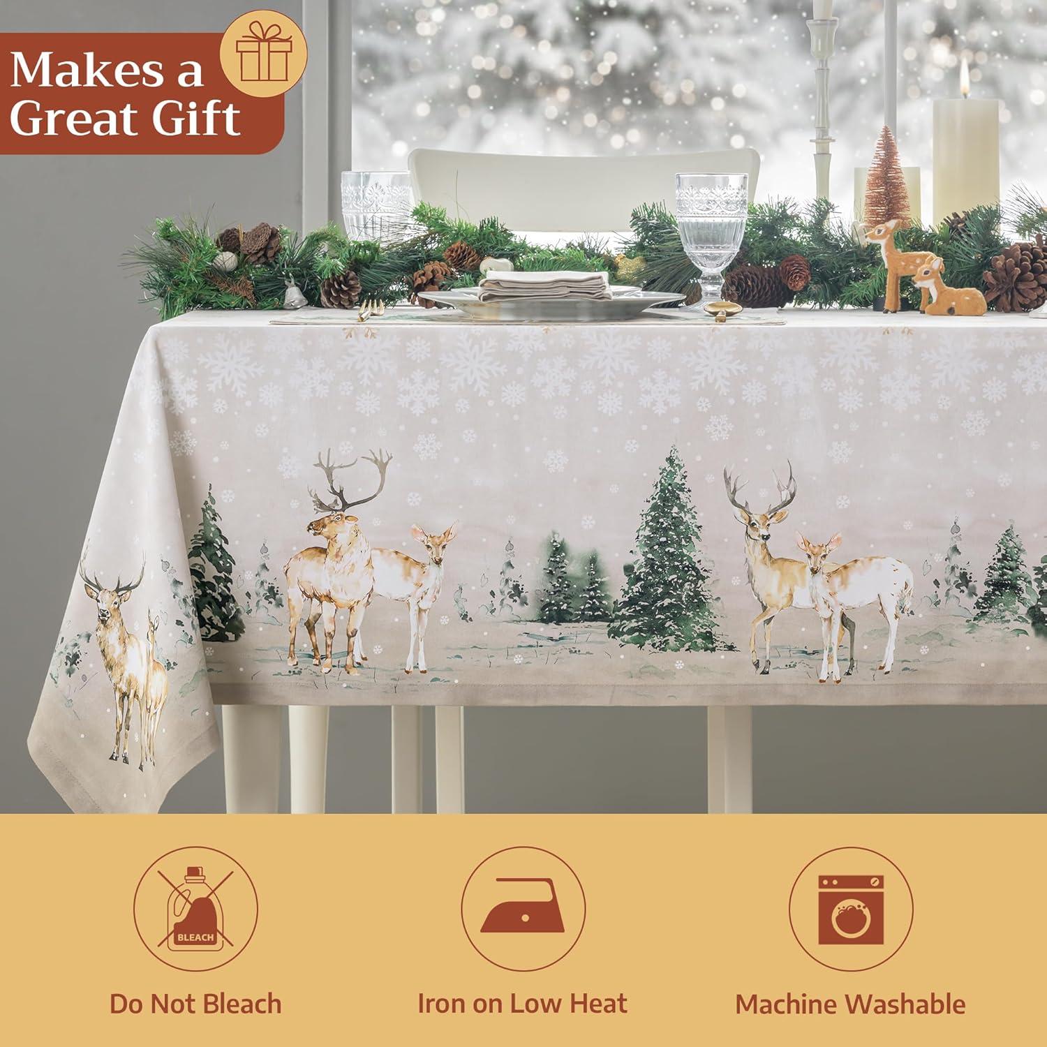 imageMaison d Hermine Table Cloth Rectangle Table 100 Cotton 60 x 108 Inches Fall Tablecloth Reusable Everyday Use for Thanksgiving Christmas Decorations Dining Farmhouse Party Deer in The Woods