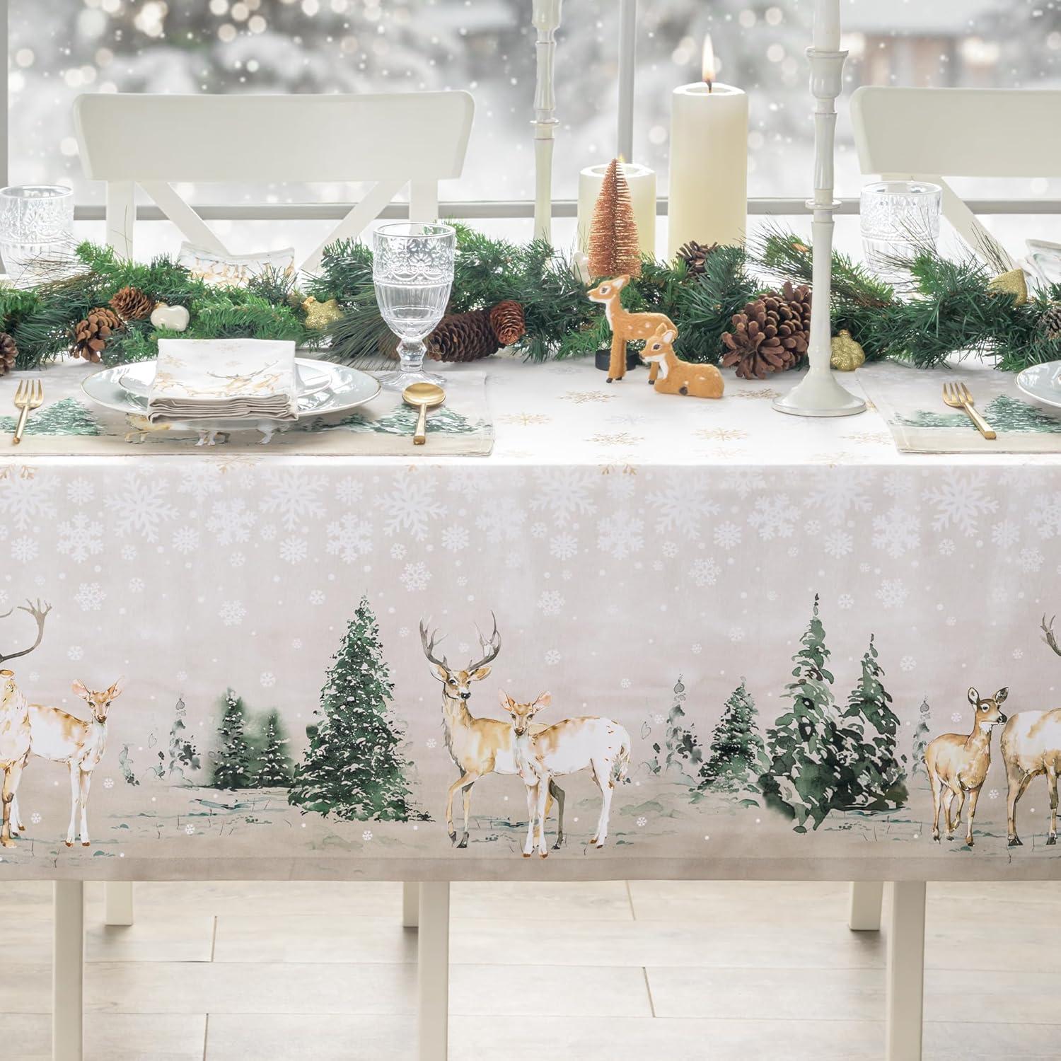imageMaison d Hermine Table Cloth Rectangle Table 100 Cotton 60 x 108 Inches Fall Tablecloth Reusable Everyday Use for Thanksgiving Christmas Decorations Dining Farmhouse Party Deer in The Woods