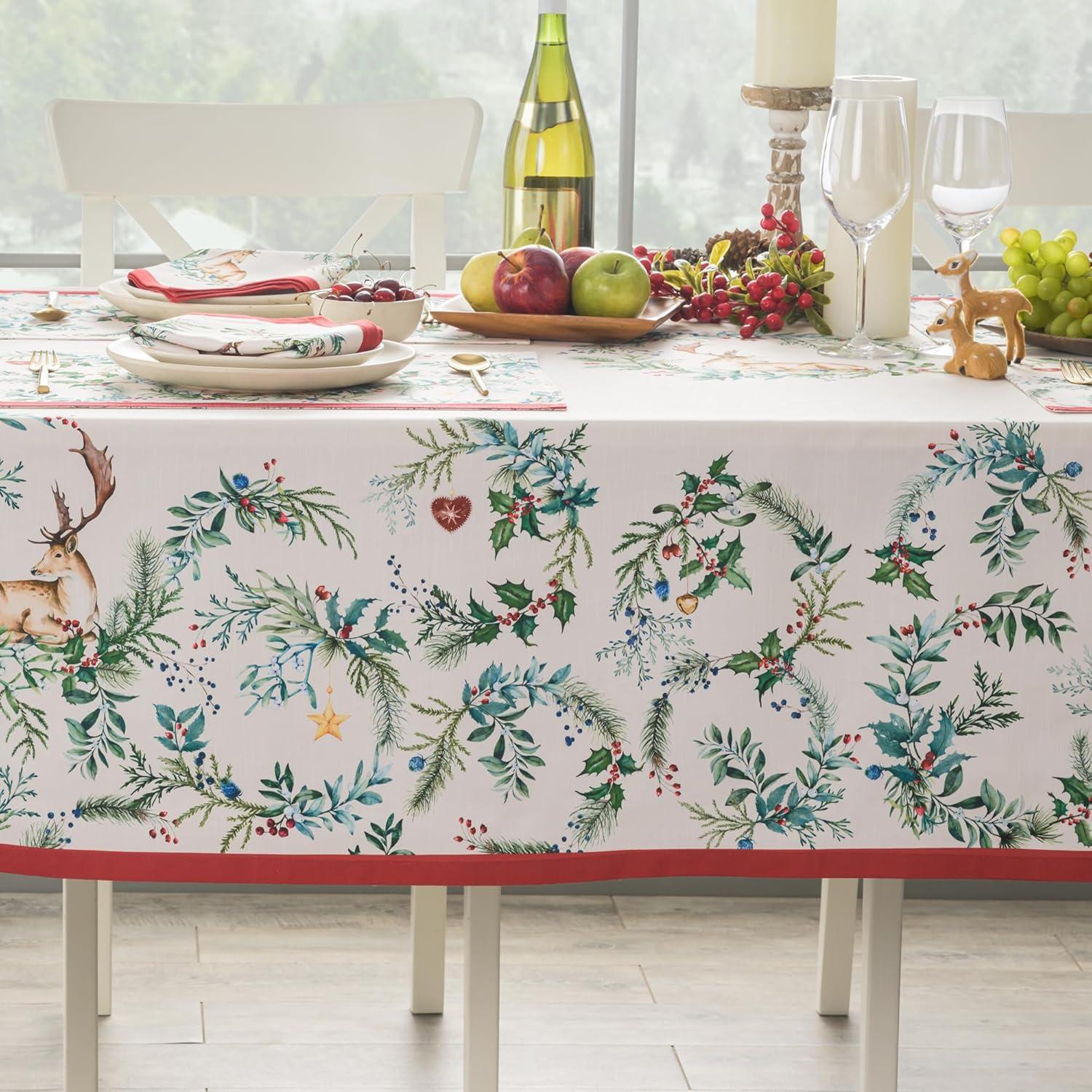 imageMaison d Hermine Table Cloth Rectangle Table 100 Cotton 60 x 90 Inches Fall Tablecloth Reusable Everyday Use for Thanksgiving Christmas Decorations Dining Farmhouse Party Holly Time