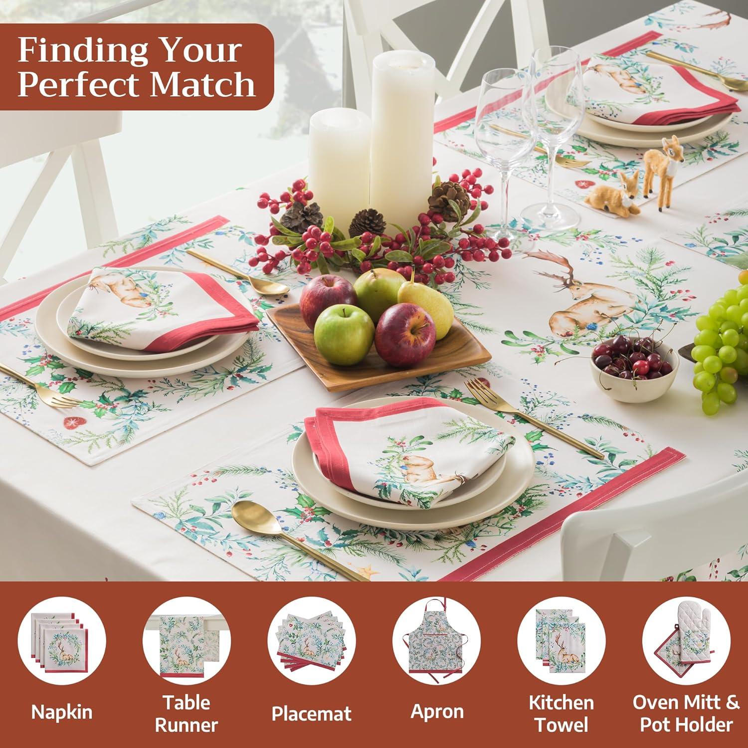 imageMaison d Hermine Table Cloth Rectangle Table 100 Cotton 60 x 90 Inches Fall Tablecloth Reusable Everyday Use for Thanksgiving Christmas Decorations Dining Farmhouse Party Holly Time