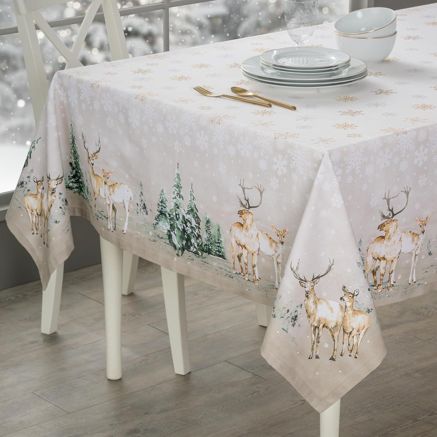 imageMaison d Hermine Table Cloth Square Table 100 Cotton 54 x 54 Inches Fall Tablecloth Reusable Everyday Use for Thanksgiving Christmas Decorations Dining Farmhouse Party Deer in The Woods