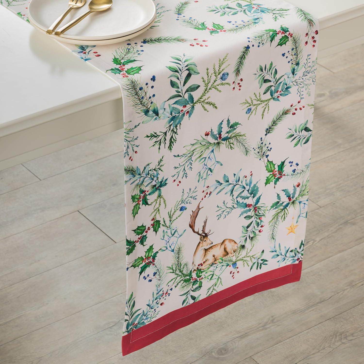 imageMaison d Hermine Table Runner 100 Cotton Double Layer Table Runners 72 inches Long for Thanksgiving Christmas Decorations Home Kitchen Dining Party Wedding Holly Time 145quot x 72quot