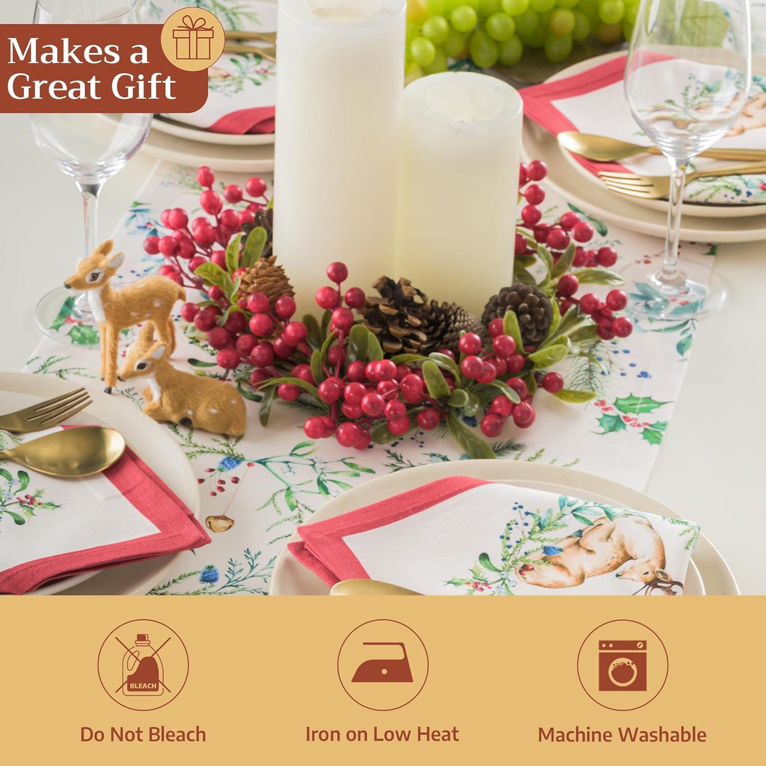 imageMaison d Hermine Table Runner 100 Cotton Double Layer Table Runners 72 inches Long for Thanksgiving Christmas Decorations Home Kitchen Dining Party Wedding Holly Time 145quot x 72quot