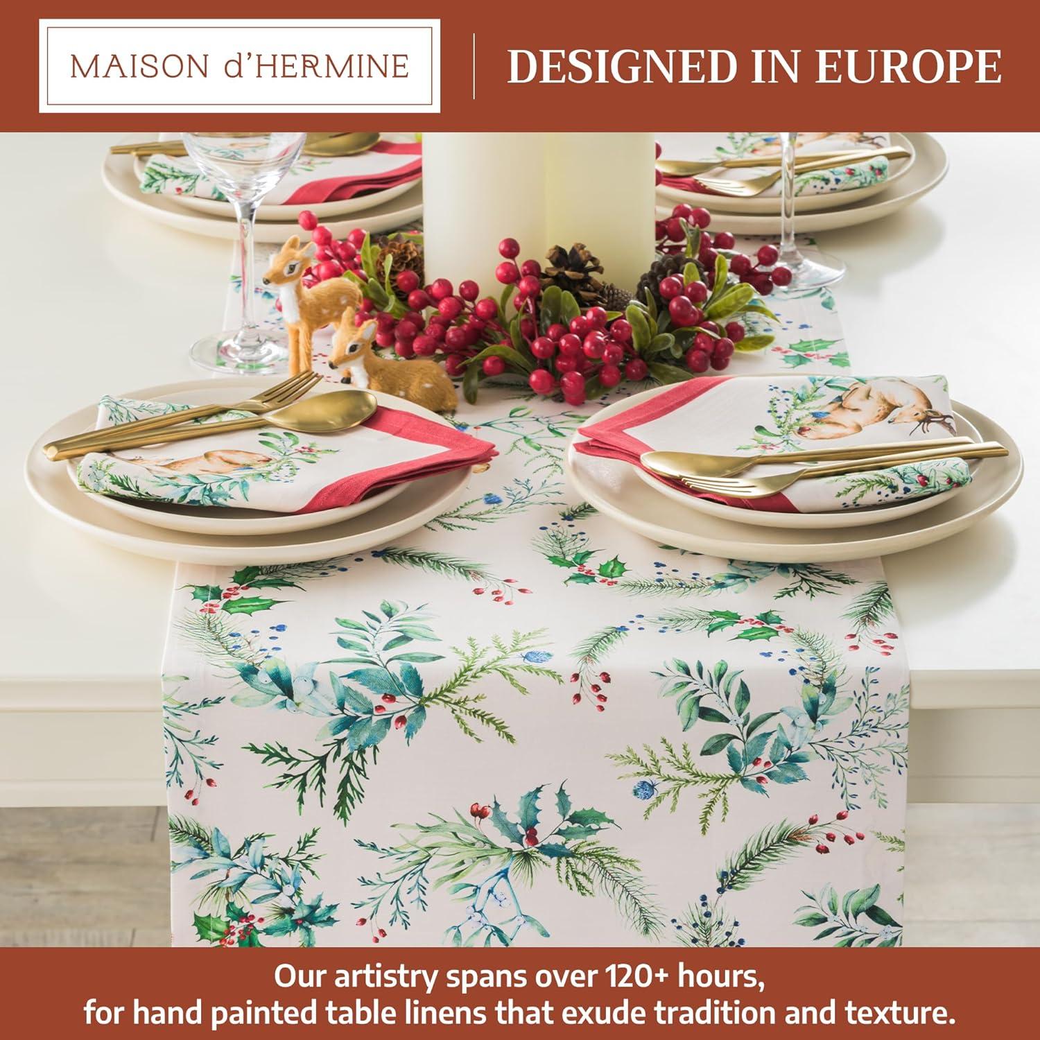 imageMaison d Hermine Table Runner 100 Cotton Double Layer Table Runners 72 inches Long for Thanksgiving Christmas Decorations Home Kitchen Dining Party Wedding Holly Time 145quot x 72quot