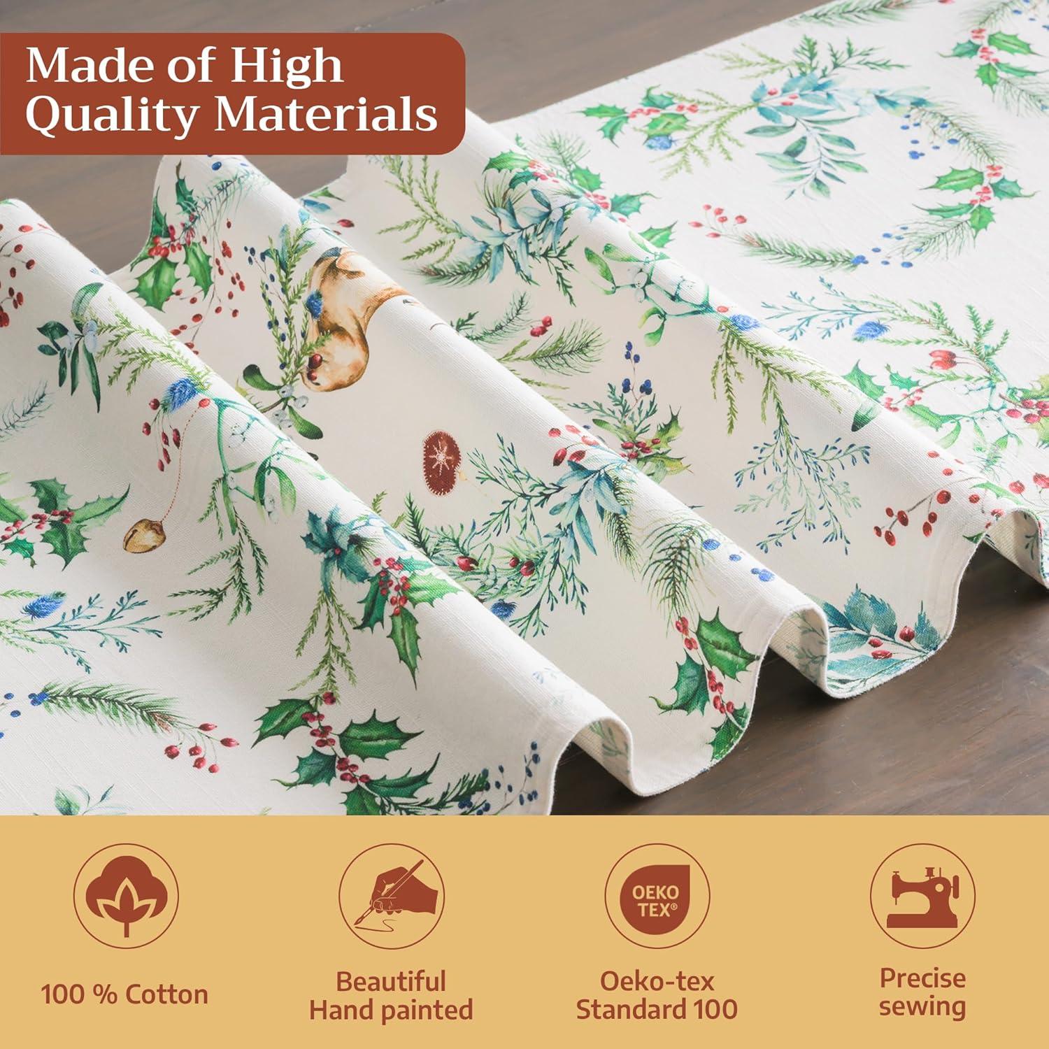 imageMaison d Hermine Table Runner 100 Cotton Double Layer Table Runners 72 inches Long for Thanksgiving Christmas Decorations Home Kitchen Dining Party Wedding Holly Time 145quot x 72quot