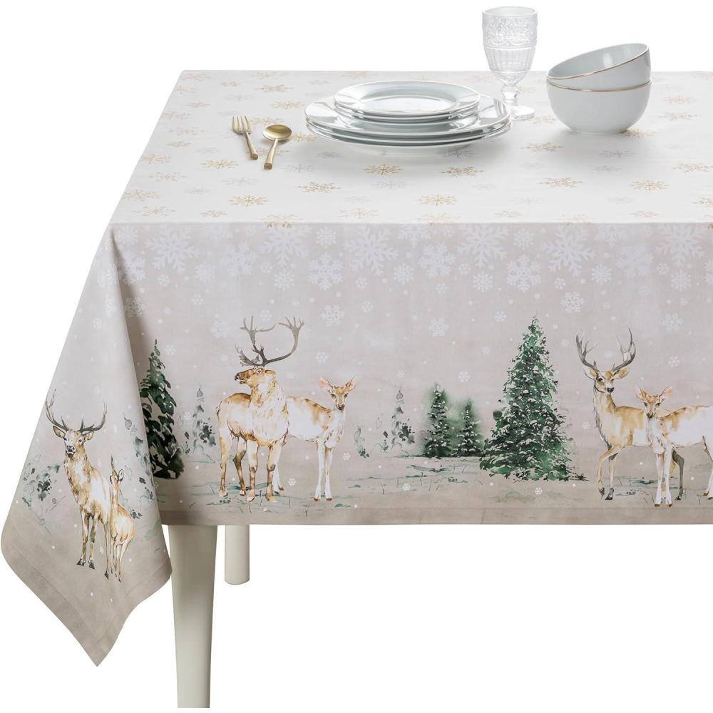 imageMaison d Hermine Table Cloth Square Table 100 Cotton 54 x 54 Inches Fall Tablecloth Reusable Everyday Use for Thanksgiving Christmas Decorations Dining Farmhouse Party Deer in The Woods
