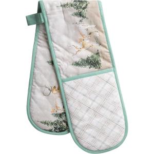 imageMaison d Hermine Double Oven Mitt 7quot x 35quot 100 Cotton Heat Resistant BBQ Cooking Gloves with Loop for Thanksgiving Christmas Decorations Baking Cooking Handling Hot Pan Deer in The Woods