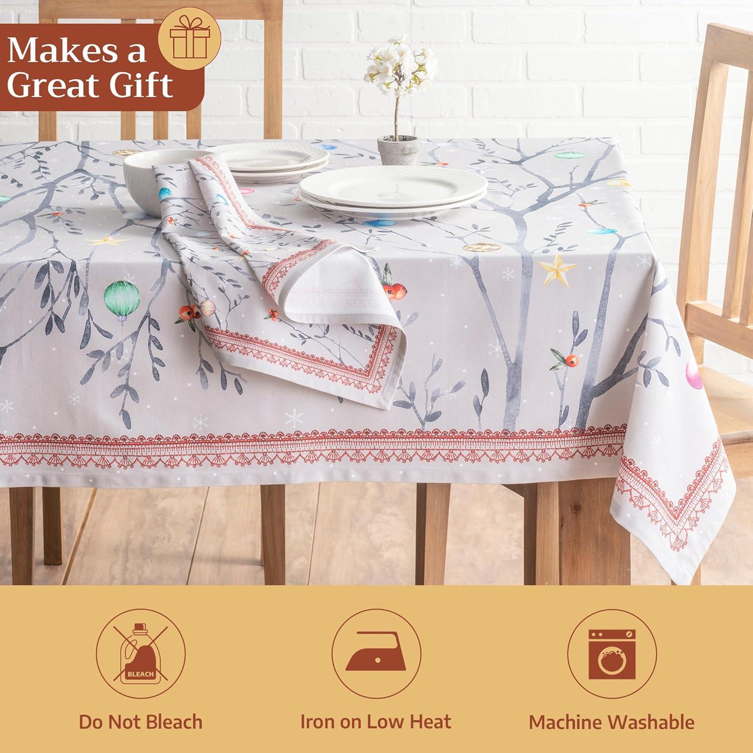 imageMaison d Hermine Table Cloth Rectangle Table 100 Cotton 60 x 108 Inches Fall Tablecloth Reusable Everyday Use for Thanksgiving Christmas Decorations Dining Farmhouse Party Fairy Christmas
