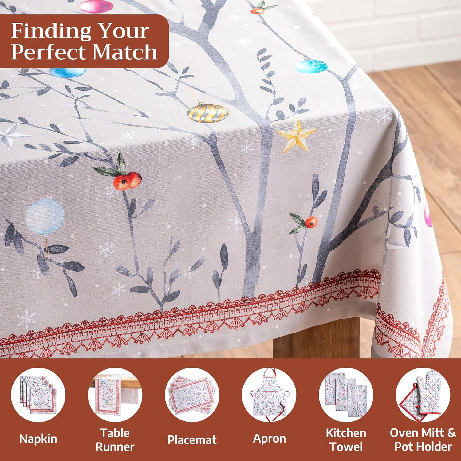 imageMaison d Hermine Table Cloth Rectangle Table 100 Cotton 60 x 108 Inches Fall Tablecloth Reusable Everyday Use for Thanksgiving Christmas Decorations Dining Farmhouse Party Fairy Christmas