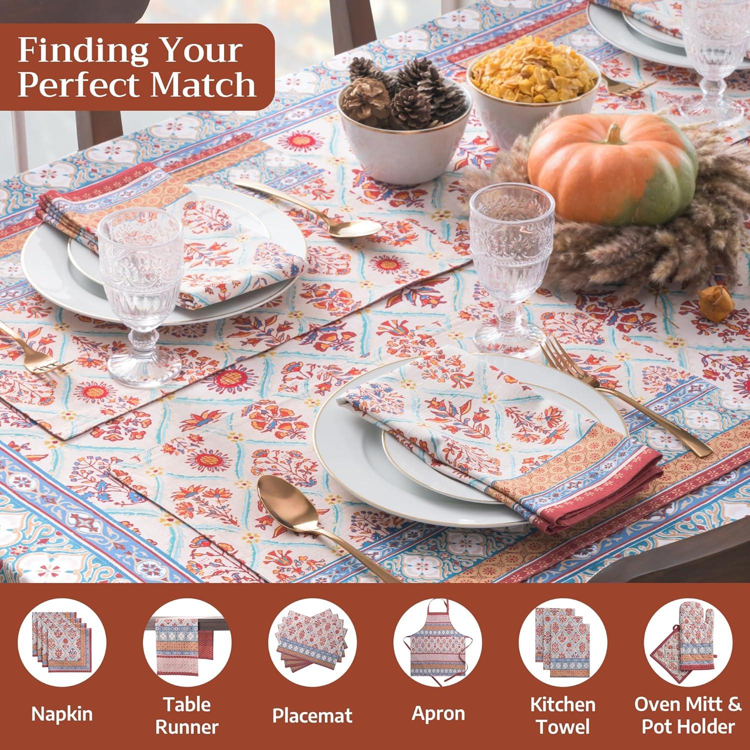 imageMaison d Hermine Table Cloth Rectangle Table 100 Cotton 60 x 108 Inches Fall Tablecloth Reusable Everyday Use for Thanksgiving Christmas Decorations Dining Farmhouse Party Romane