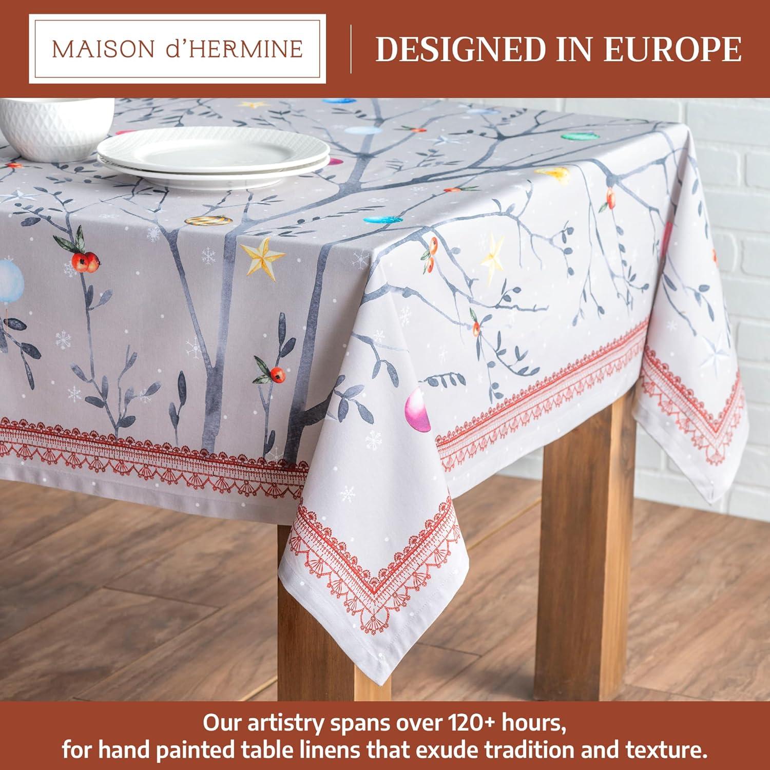 imageMaison d Hermine Table Cloth Rectangle Table 100 Cotton 60 x 120 Inches Fall Tablecloth Reusable Everyday Use for Thanksgiving Christmas Decorations Dining Farmhouse Party Fairy Christmas