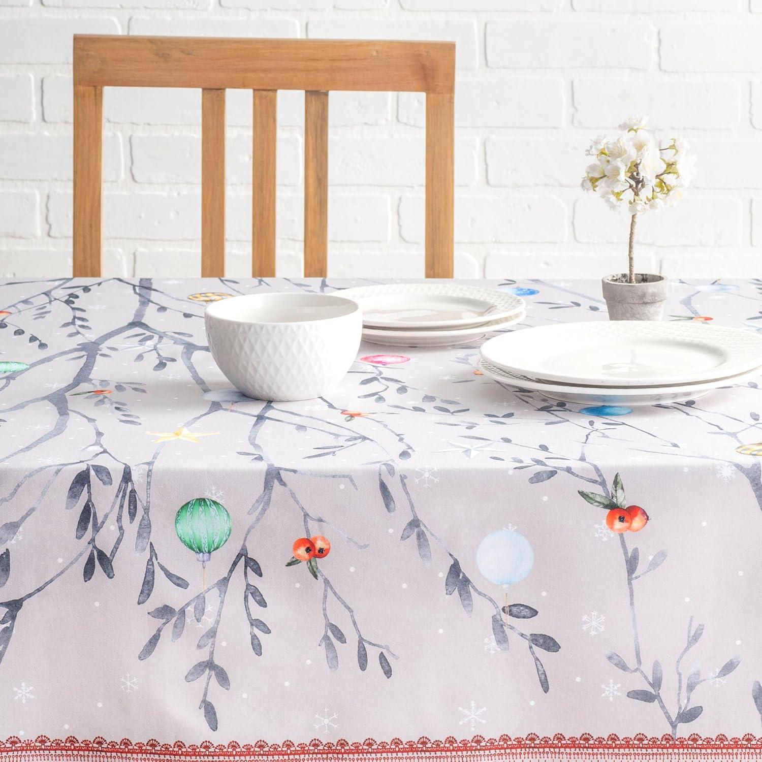 imageMaison d Hermine Table Cloth Rectangle Table 100 Cotton 60 x 120 Inches Fall Tablecloth Reusable Everyday Use for Thanksgiving Christmas Decorations Dining Farmhouse Party Fairy Christmas