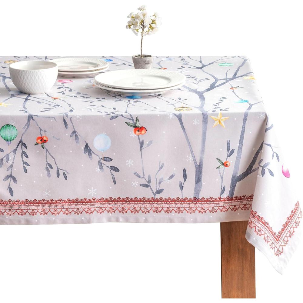 imageMaison d Hermine Table Cloth Rectangle Table 100 Cotton 60 x 120 Inches Fall Tablecloth Reusable Everyday Use for Thanksgiving Christmas Decorations Dining Farmhouse Party Fairy Christmas