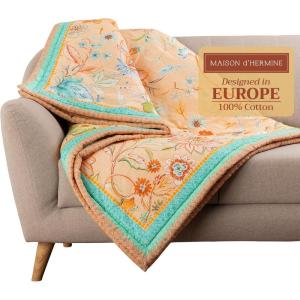 imageMaison d Hermine Throw Blanket for Couch Lightweight Soft Warm Breathable Cotton Throw Blankets for Bed Girls Boys Women Men Gifts Sofa Travel Living Room Chair Bedding 50quotx60quot Sofia39  Luxury Loft  Peach