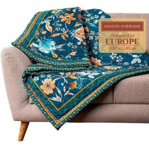 imageMaison d Hermine Throw Blanket for Couch Lightweight Soft Warm Breathable Cotton Throw Blankets for Bed Girls Boys Women Men Gifts Sofa Travel Living Room Chair Bedding 50quotx60quot Sofia22  Luxury Loft  Dark Teal