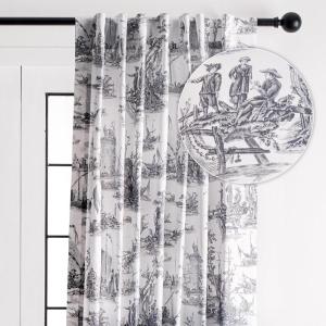 image:imageMaison d Hermine Curtains for Living Room 100 Cotton 108 inch Length One Panel Light Filtering Toile Curtains with Rod and Loop Pockets Calais Paloma Grey White Background 50 W x 108 L