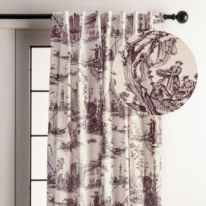 image:imageMaison d Hermine Curtains for Living Room 100 Cotton 124 inch Length One Panel Light Filtering Toile Curtains for Bedroom Windows with Rod and Loop Pockets Drapes Calais Charcoal 50 W x 124 L