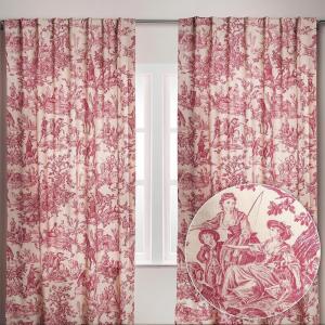 image:imageMaison d Hermine Curtains for Living Room 100 Cotton 124 inch Length Two Panels Light Filtering Toile Curtains for Bedroom Windows with Rod and Loop Pockets Drapes The Miller Red 50 W x 124 L