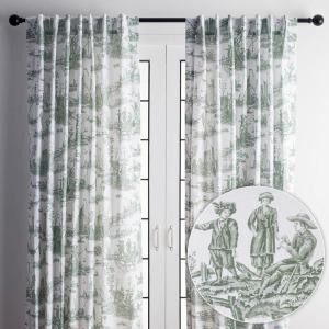image:imageMaison d Hermine Curtains for Living Room 100 Cotton 124 inch Length Two Panels Light Filtering Toile Curtains with Rod and Loop Pockets Calais Antique Green White Background 50 W x 124 L