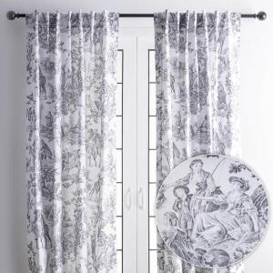 image:imageMaison d Hermine Curtains for Living Room 100 Cotton 124 inch Length Two Panels Light Filtering Toile Curtains with Rod and Loop Pockets The Miller Paloma Gray White Background 50 W x 124 L