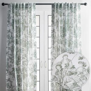 image:imageMaison d Hermine Curtains for Living Room 100 Cotton 84 inch Length Two Panels Light Filtering Toile Curtains with Rod and Loop Pockets The Miller Antique Green White Background 50 W x 84 L