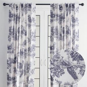 image:imageMaison d Hermine Curtains for Living Room 100 Cotton 96 inch Length Two Panels Light Filtering Toile Curtains for Bedroom Windows with Rod and Loop Pockets Drapes Trianon Blue 50 W x 96 L