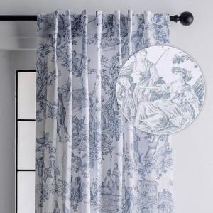 image:imageMaison d Hermine Curtains for living room 100 Cotton 124 inch length One Panel Light Filtering Toile Curtains for Bedroom with rod and loop Pockets The Miller Blue White Background 50W x 124L