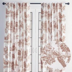 image:imageMaison d Hermine Curtains for Living Room 100 Cotton 108 inch Length Two Panels Light Filtering Toile Curtains for Bedroom Windows with Rod and Loop Pockets Drapes Trianon Brown 50 W x 108 L