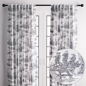 image:imageMaison d Hermine Curtains for Living Room 100 Cotton 108 inch Length Two Panels Light Filtering Toile Curtains with Rod and Loop Pockets Calais Paloma Grey White Background 50 W x 108 L
