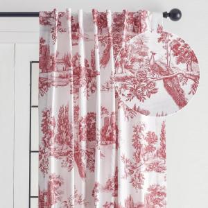 image:imageMaison d Hermine Curtains for Living Room 100 Cotton 124 inch Length One Panel Light Filtering Toile Curtains for Bedroom Windows with Rod and Loop Pockets Drapes Trianon Red 50 W x 124 L