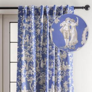image:imageMaison d Hermine Curtains for Living Room 100 Cotton 124 inch Length One Panel Light Filtering Toile Curtains for Bedroom Windows with Rod and Loop Pockets Drapes Joli Jouy Blue 50 W x 124 L