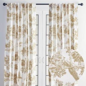 image:imageMaison d Hermine Curtains for Living Room 100 Cotton 124 inch Length Two Panels Light Filtering Toile Curtains for Bedroom Windows with Rod and Loop Pockets Drapes Trianon Bronze 50 W x 124 L