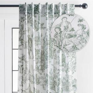 image:imageMaison d Hermine Curtains for Living Room 100 Cotton 84 inch Length One Panel Light Filtering Toile Curtains with Rod and Loop Pockets The Miller Antique Green White Background 50 W x 84 L