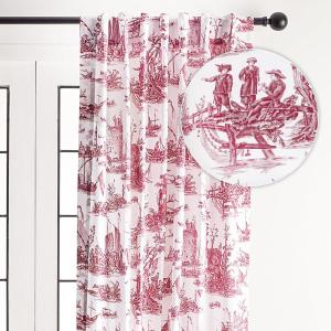 image:imageMaison d Hermine Curtains for Living Room 100 Cotton 96 inch Length One Panel Light Filtering Toile Curtains for Bedroom with Rod and Loop Pockets Calais Red White Background 50 W x 96 L