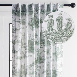 image:imageMaison d Hermine Curtains for Living Room 100 Cotton 96 inch Length One Panel Light Filtering Toile Curtains with Rod and Loop Pockets Calais Antique Green White Background 50 W x 96 L