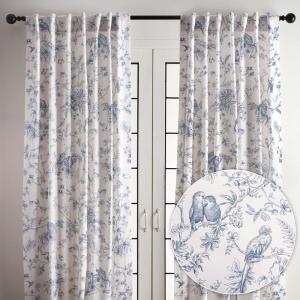 image:imageMaison d Hermine Curtains for living room 100 Cotton 84 inch length Two Panels Light Filtering Toile Curtains for Bedroom Windows with rod and loop Pockets Drapes Jouy Paradise Blue 50W x 84L