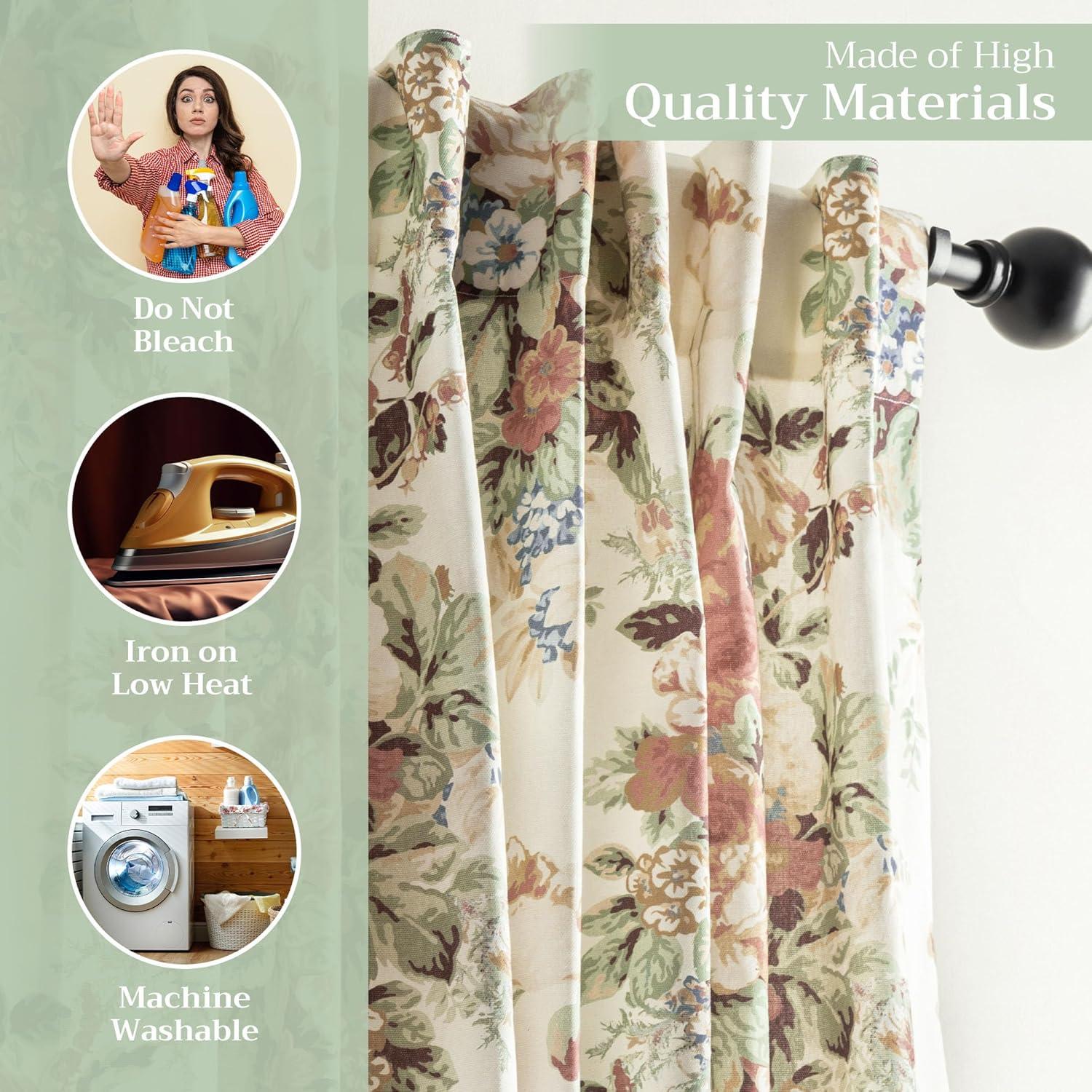 image:imageMaison d Hermine Curtains for Living Room 100 Cotton 96 inch Length Two Panel Light Filtering Curtains for Windows with Rod and Loop Pockets Gifts for Mothers Day Abbeville 50 W x 96 L
