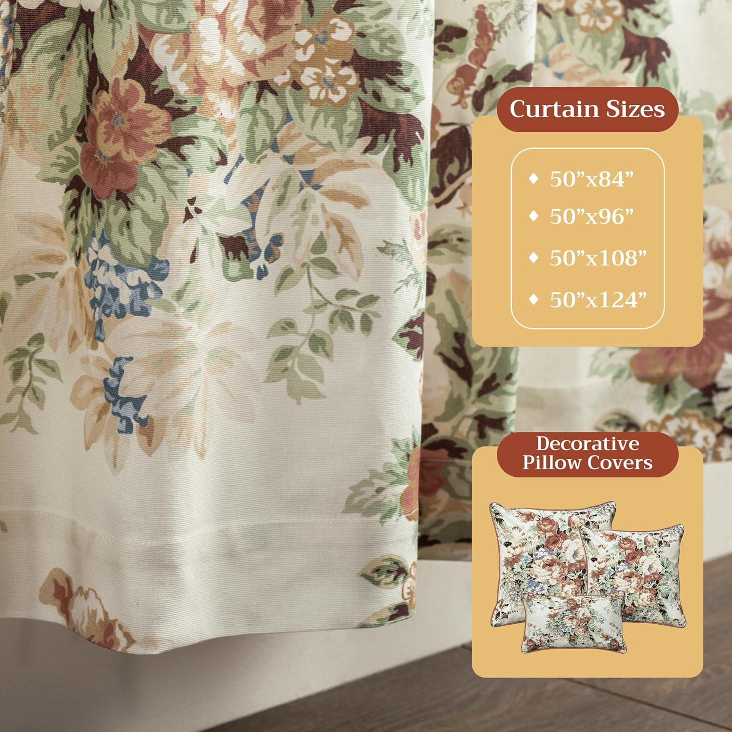 image:imageMaison d Hermine Curtains for Living Room 100 Cotton 96 inch Length Two Panel Light Filtering Curtains for Windows with Rod and Loop Pockets Gifts for Mothers Day Abbeville 50 W x 96 L
