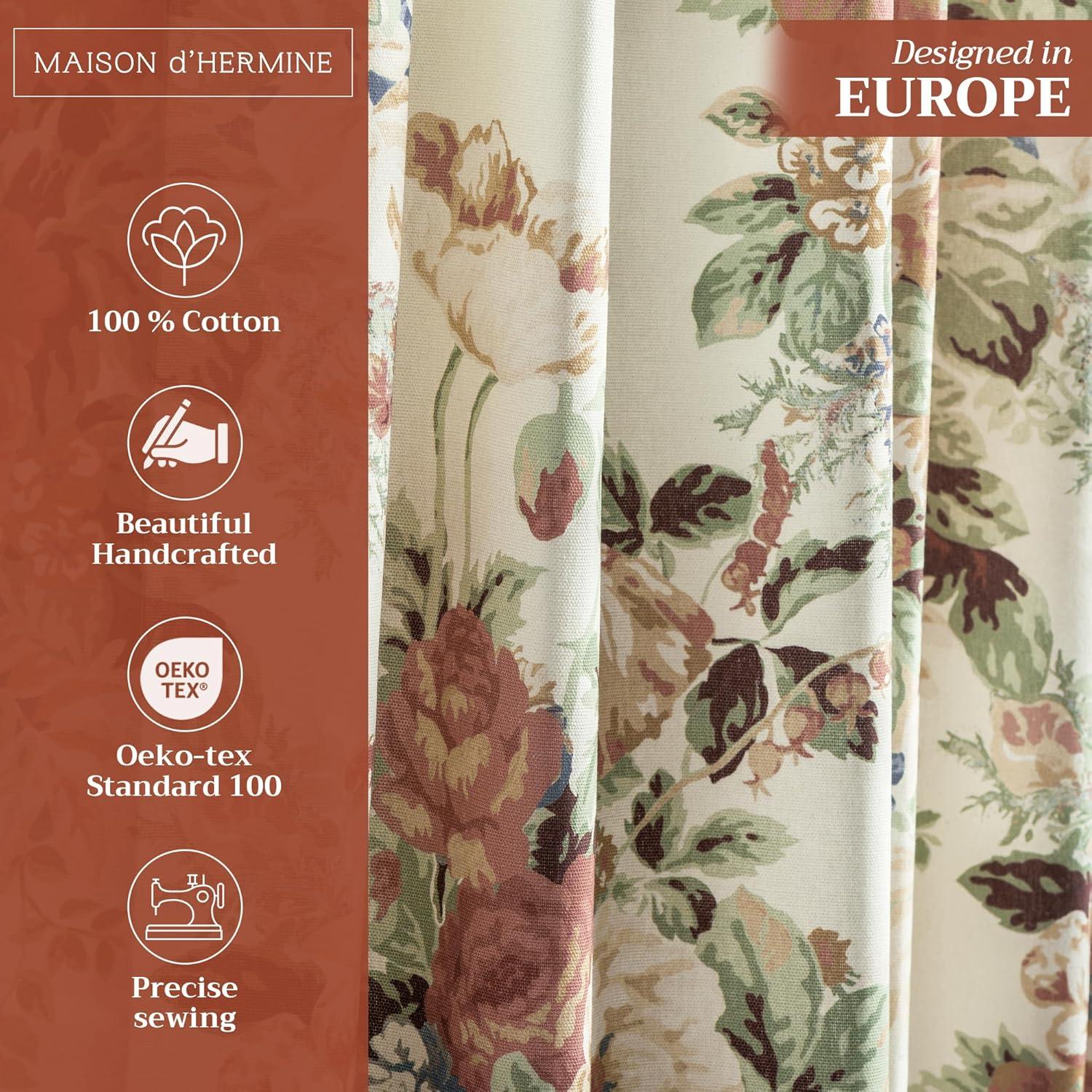 image:imageMaison d Hermine Curtains for Living Room 100 Cotton 96 inch Length Two Panel Light Filtering Curtains for Windows with Rod and Loop Pockets Gifts for Mothers Day Abbeville 50 W x 96 L