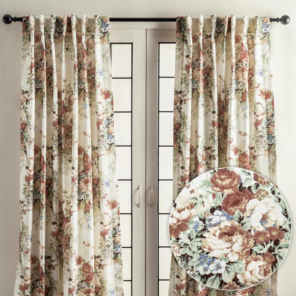 image:imageMaison d Hermine Curtains for Living Room 100 Cotton 96 inch Length Two Panel Light Filtering Curtains for Windows with Rod and Loop Pockets Gifts for Mothers Day Abbeville 50 W x 96 L