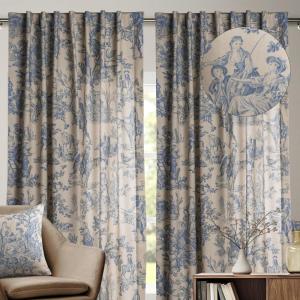 image:imageMaison d Hermine Curtains for Living Room 100 Cotton 108 inch Length Two Panels Light Filtering Toile Curtains for Bedroom Windows with Rod and Loop Pockets Drapes The Miller Blue 50 W x 108 L