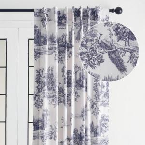image:imageMaison d Hermine Curtains for Living Room 100 Cotton 96 inch Length One Panel Light Filtering Toile Curtains for Bedroom Windows with Rod and Loop Pockets Drapes Trianon Blue 50 W x 96 L