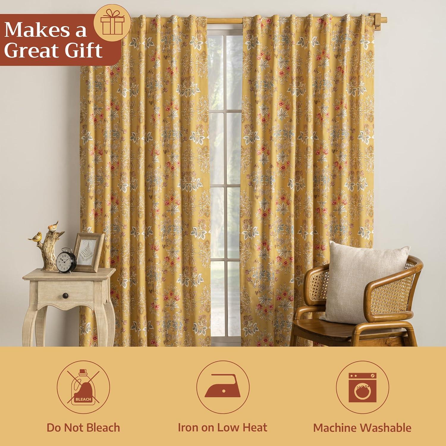 image:imageMaison d Hermine Curtains for Living Room 100 Cotton 84 inch Length One Panel Light Filtering Curtains for Windows with Rod and Loop Pockets Gifts for Mothers Day Marquise  Yellow 50 W x 84 L