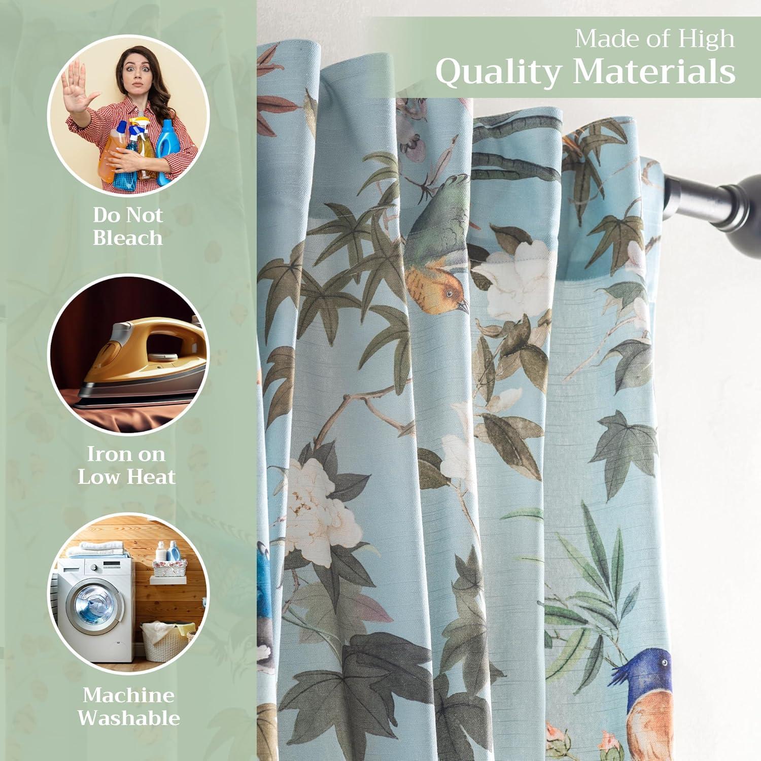image:imageMaison d Hermine Curtains for Living Room 100 Cotton 96 inch Length One Panel Light Filtering Curtains for Windows with Rod and Loop Pockets Gifts for Mothers Day Hokuzai  Blue 50 W x 96 L
